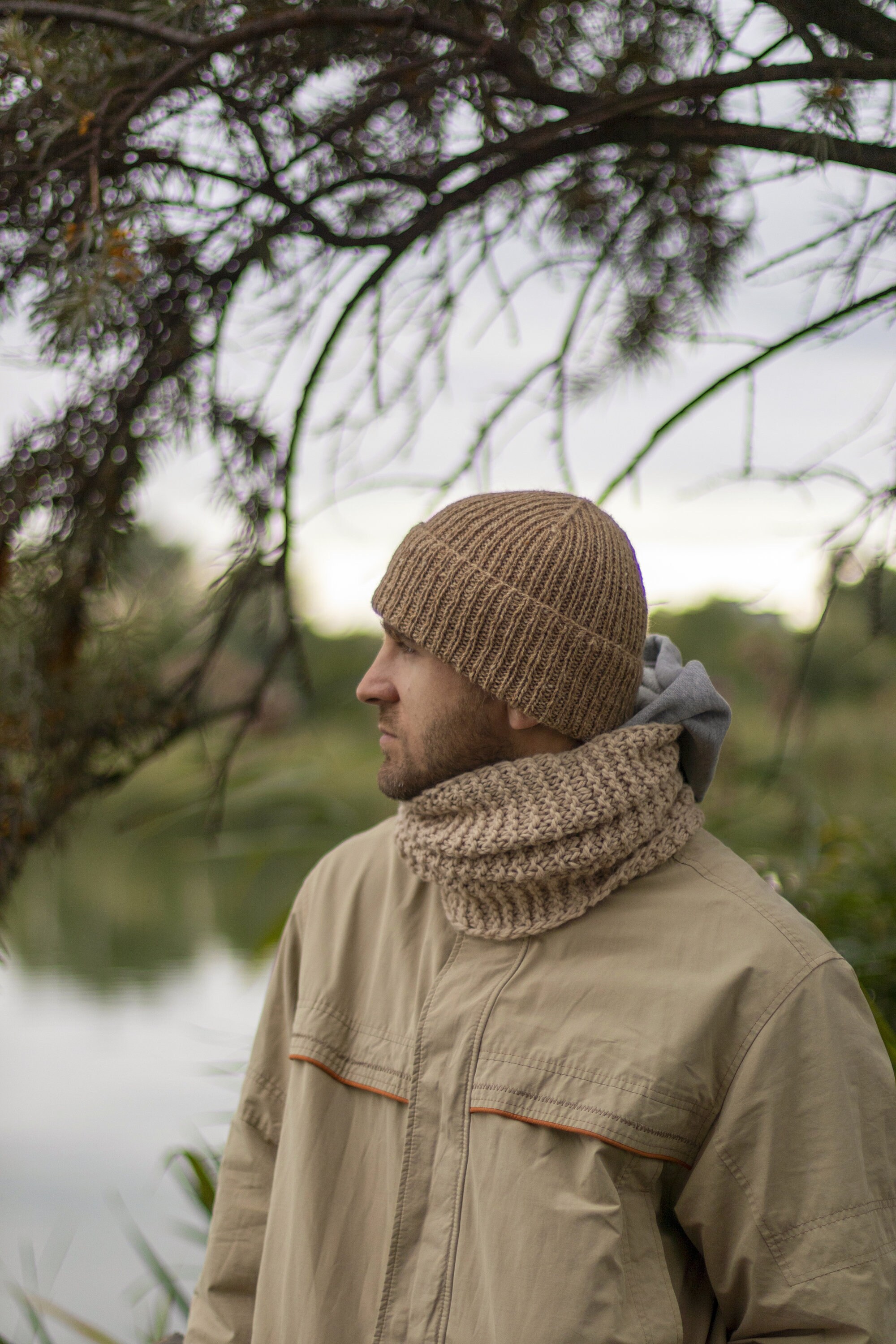 Light Beige Logo Wool Beanie - Hats & Beanies for Men