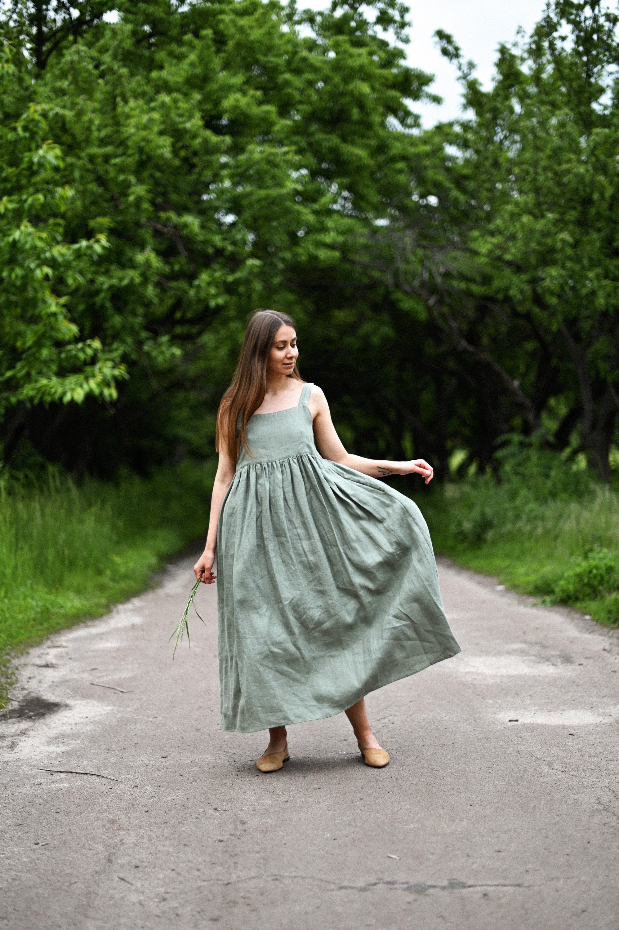 Sage Green Linen Dress Oversized Linen Dress With Pockets Etsy