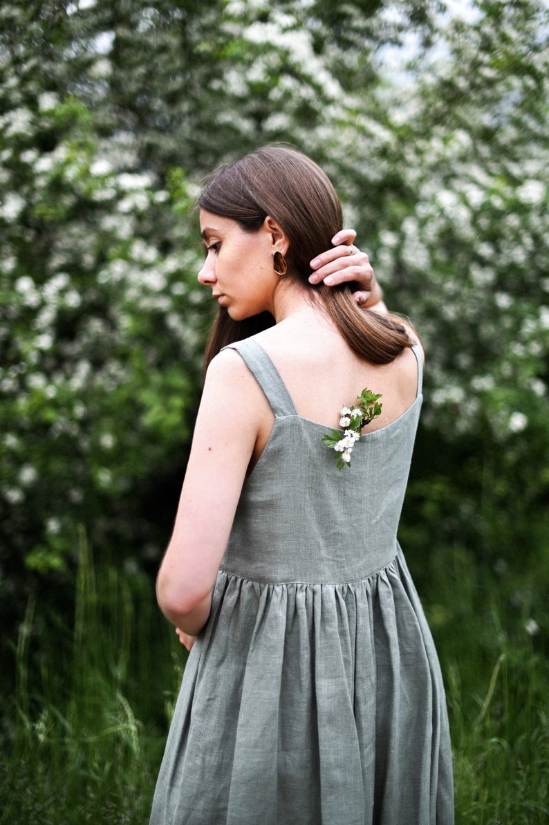 Sage Green Linen Dress Oversized Linen Dress With Pockets Etsy