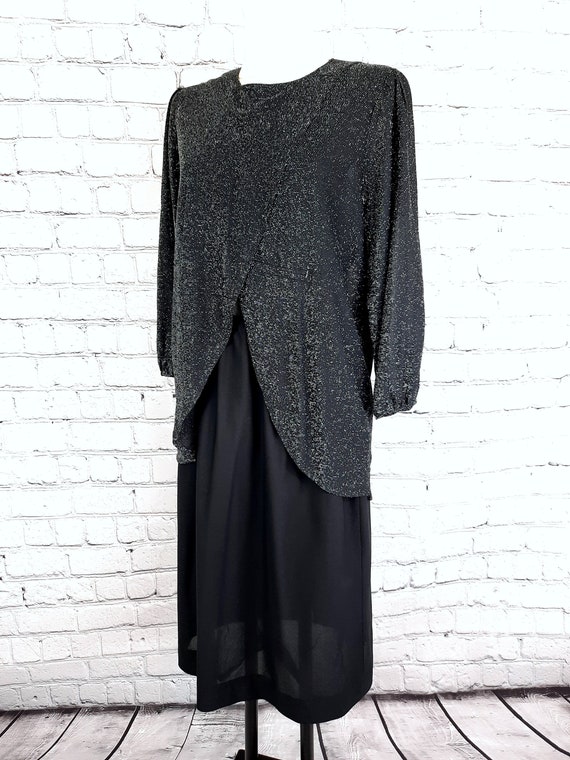 Vintage Silbernes Kleid 40 L dehnbar 70er 80er Be… - image 2