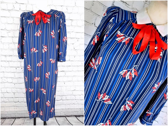 Vintage midi Kleid Streifen 40 L 38 Baumwolle Kra… - image 1