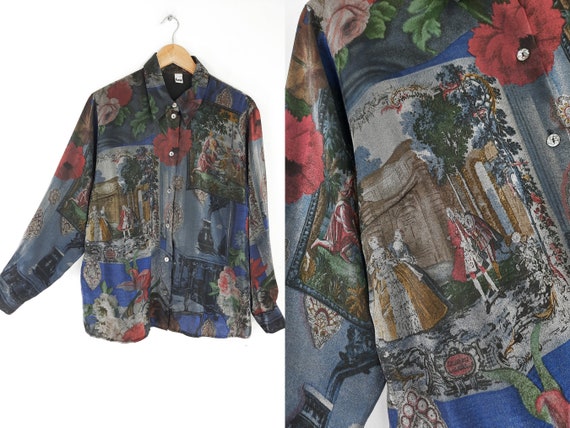 Vintage langärmlige Bluse 42 44 XL unikat barock m