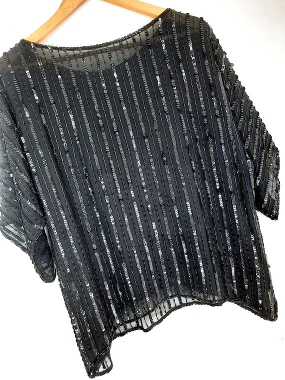 Vintage Bluse Pailletten 40 L Seide Oversize unik… - image 5