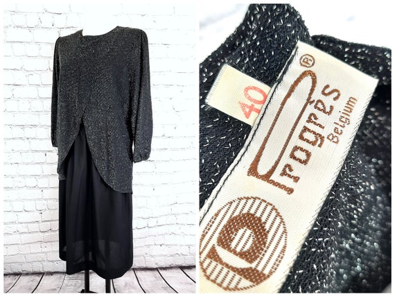Vintage Silbernes Kleid 40 L dehnbar 70er 80er Be… - image 1