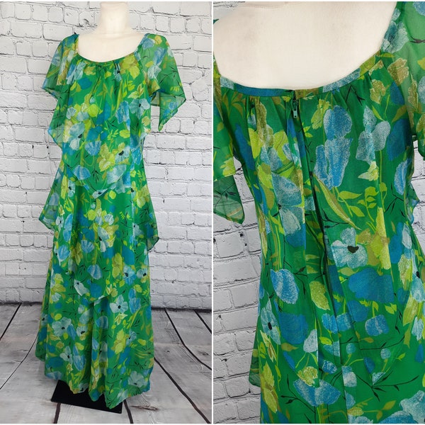 Vintage 70er Kleid S M 36 38 maxi unikat Blumen hippie flower 80 er grün