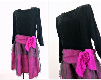 Vintage victorian Samt Kleid 40 L Abendkleid Tüll Samt lila gothic goth yennefer