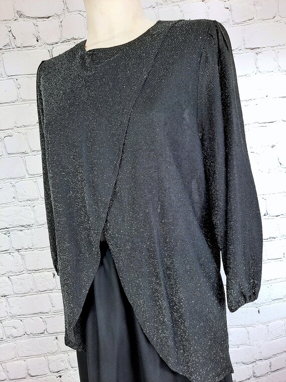 Vintage Silbernes Kleid 40 L dehnbar 70er 80er Be… - image 3