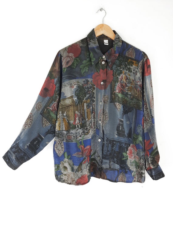 Vintage langärmlige Bluse 42 44 XL unikat barock … - image 3