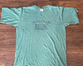 Vintage Savannah River Street Tourist T-Shirt Large Green All Sport USA Made