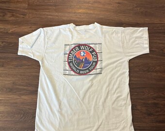 Vintage 1995 Timber Wolf Pub World Beer Tour T-Shirt XL White Graphic