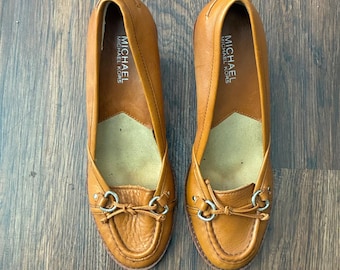 Vintage Michael Kors Camel Leather Kitten Heel Loafers Women's Size 9M