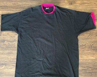 Vintage Double Sleeve Blank Black Pink Single Stitch T-Shirt Size XL USA Made