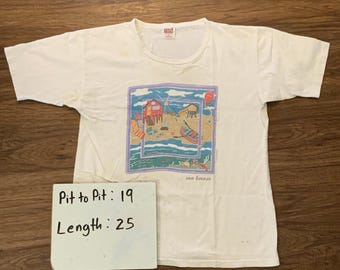 Vintage 90s Beach Sea Breeze T Shirt Anvil USA Made Womens L 1997