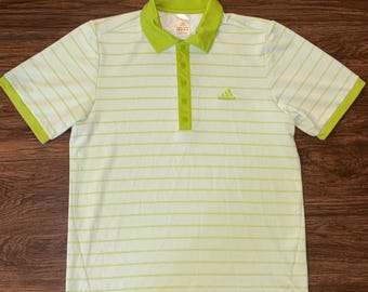 VTG Adidas Polo Shirt Men's M Green Striped Golf Athletic Y2K Rare Sample