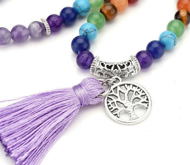 Beads AMETHYST Chakra Beads Prayer Multi-layer Tassel Mala Necklace Bracelet Meditation
