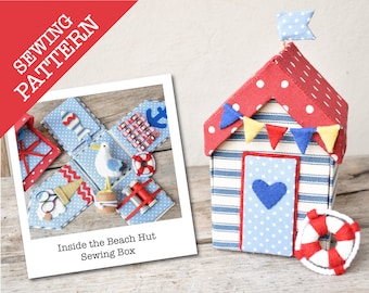 Bursting Beach Hut Box Sewing Pattern  - Stitch an adorable sewing box with ingenious seaside storage | Etui Box | Exploding Box