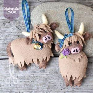Filz Highland Kuh Dekorationen | NUR MATERIALIEN | Fergus und Fiona | Einfaches Nähen | Langsames Stitching I Baumschmuck