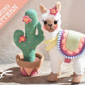 Sharon the Llampaca - A quality sewing pattern to make a cute sewing set and cactus pin cushion.