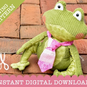 Alberto the Frog - A quality PDF digital download sewing pattern to make an adorable frog just waiting for a kiss!