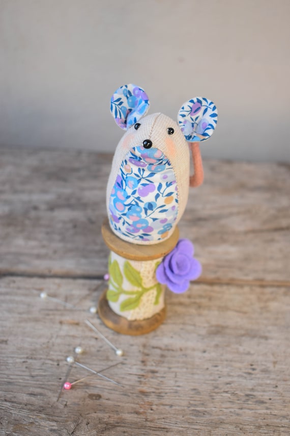 Buy Sewing Kit to Make a Cute Linen Mouse Pincushion Sitting on a Vintage  Style Bobbin Needle Roll, Liberty Fabric. Online in India 