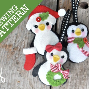 Penguin Trio - A sewing pattern to make a three felt tree decorations