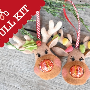 Rudolph&#39;s Nose - Full Kit - Sticke zwei Baumschmuck Schokoladen | Lindt Nasen | Rentier Baumschmuck | Einfach und macht Spaß zu nähen