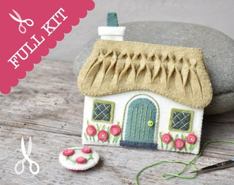 Barna Croft - Full Kit - Stitch a charming thatch cottage needle wallet | Mini Sewing Set | Felt Cottage