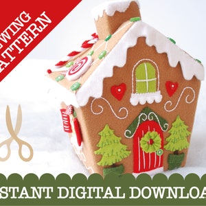 Gingerbread House - A PDF DIGITAL DOWNLOAD Sewing Pattern to make an adorable festive keepsake sweet box or tissue box cover.