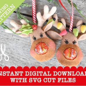 Rudolph&#39;s Nose - A PDF and SVG Digital Download sewing pattern to stitch two chocolate treat tree decorations