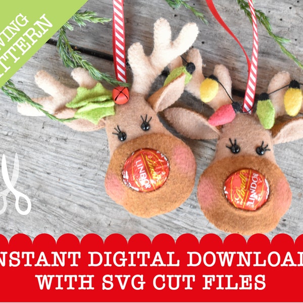 Rudolph's Nose - A PDF and SVG Digital Download sewing pattern to stitch two chocolate treat tree decorations