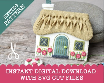 Vilt rieten cottage-naaldportemonnee | Barna Croft | Digitale download van pdf en SVG naaipatroon | Mini-naaiset | Cadeau naaien