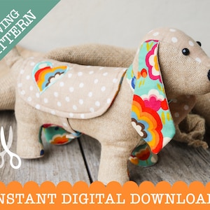 Sally the Sausage Dog: A PDF digital download sewing pattern to make an adorable sausage dog toy, Dachshund Sewing Pattern. image 1