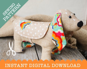 Sally the Sausage Dog: A PDF digital download sewing pattern to make an adorable sausage dog toy, Dachshund Sewing Pattern.