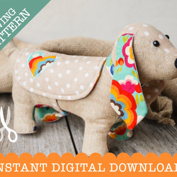 Sally the Sausage Dog: A PDF digital download sewing pattern to make an adorable sausage dog toy, Dachshund Sewing Pattern.