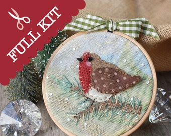 Round Robin: un kit de costura de calidad para hacer una decoración con apliques Doodle Stitch Robin, completo con un bastidor de bordado.