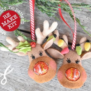 Rudolph&#39;s Nose - A remake kit to stitch another two chocolate treat reindeer tree decorations - NO PATTERN SUPPLIED - Materials only