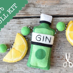 Gin and Lemon | FULL KIT | A quality sewing kit to make a mini bunting string for Gin Fans | Gin Collector | Gin Shelf Decor