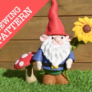 Sonny the Gnome, Indoor garden gnome, felt gnome sewing pattern