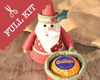 Secret Santa --FULL KIT-- Felt Santa decoration with a hidden space for a Chocolate Orange