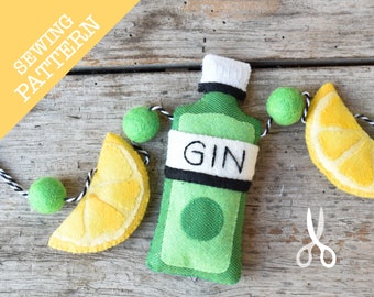 Gin and Lemon | SEWING PATTERN | A quality sewing pattern to make a mini bunting string for Gin Fans | Gin Collector | Gin Shelf Decor