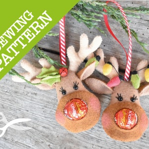 Rudolph's Nose - A sewing pattern to stitch two chocolate treat tree decorations