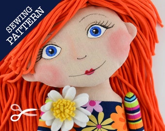 Phoebe Mae Doll - A sewing pattern to make a colourful modern rag doll