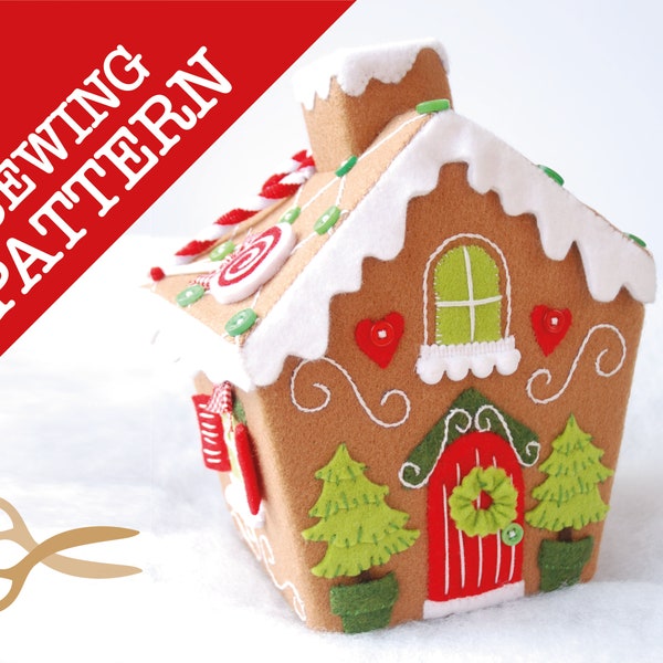 Gingerbread House - A Sewing Pattern to make an adorable festive keepsake, make it a sweet box, tissue box cover or Christmas decoration.