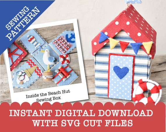 Beach Hut Etui Box Digital Download PDF Sewing Pattern | SVG Files | Bursting sewing storage Box | Exploding Box | Seaside nautical gift