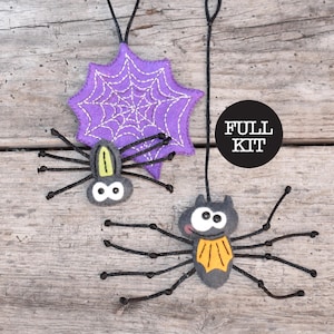 Felt Sewing Kit - Spider Sisters | Halloween Banner Decorations | DIY Craft Kit | Stitch a web and two spiders
