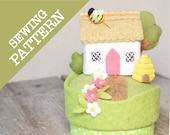 Honey Pot Cottage Sewing Box - A cute sewing pattern featuring a needle wallet, pincushion, thread and scissor store.