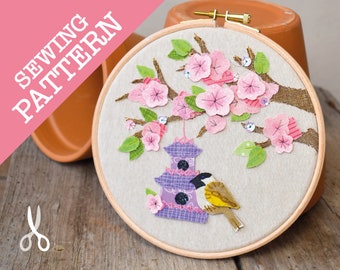 Birdhouse Blossoms - Doodle Stitch Hoop - Pattern ONLY