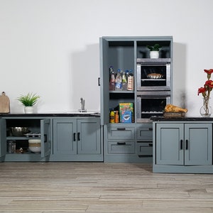 1:12 Scale Modern Dollhouse Miniature Kitchen With WORKING Cupboards (DIY Kit) #Grey