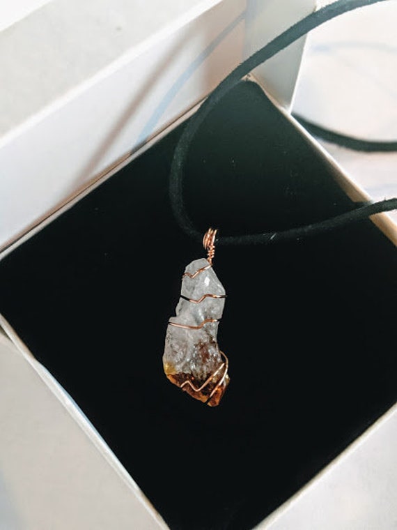 Raw Yellow Citrine And Clear Quartz Point Pendant Necklace - Citrine Clear Quartz Pendant