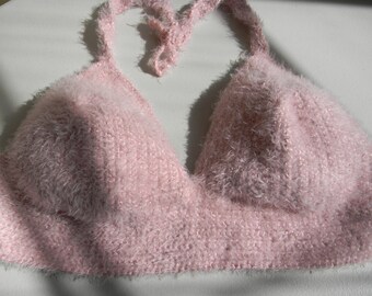 pink fuzzy bralette